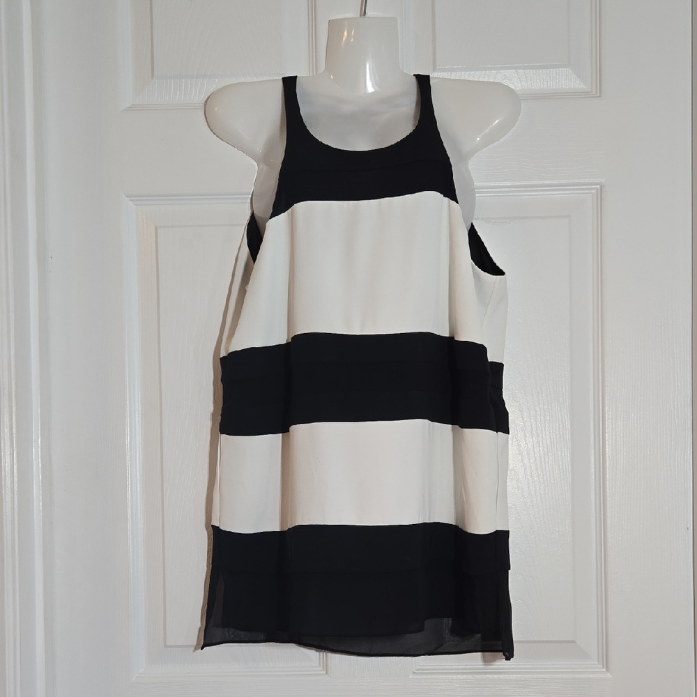 New Parker Black White Striped Lined Silk Tank XS